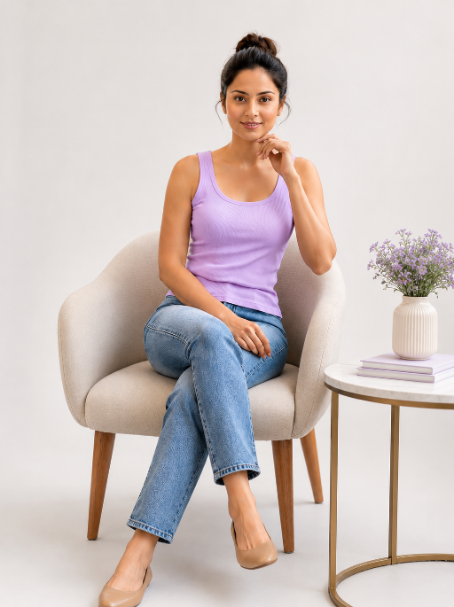 Classic Ribbed Summer Tank Top Lilac