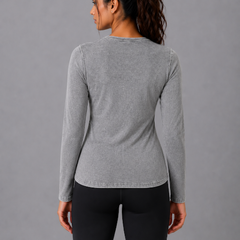 Over Dyed V-Neck Top Grey