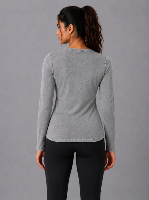 Over Dyed V-Neck Top Grey