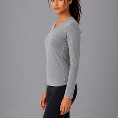 Over Dyed V-Neck Top Grey