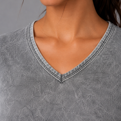 Over Dyed V-Neck Top Grey