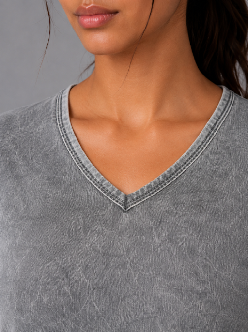 Over Dyed V-Neck Top Grey
