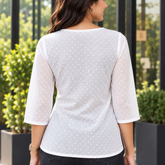 White Swiss Dot V-Neck Tunic Top