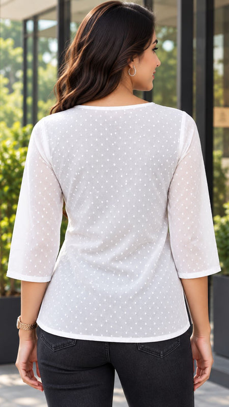 White Swiss Dot V-Neck Tunic Top