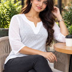 White Swiss Dot V-Neck Tunic Top