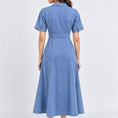 Overdyed Washed Dress in Cotton Twill-Denim Blue