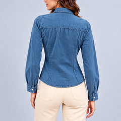 Double Pocket Overdyed Washed Blouse-Denim Blue