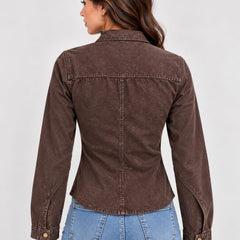 Over Dyed Washed Zip Up Blouse- Americano Coffee