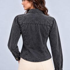 Over Dyed Washed Zip Up Blouse with Baggy Pockets -Charcoal