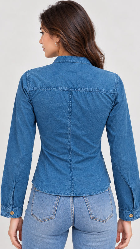 Washed Overdyed Cotton fitted Top with Coconut Buttons