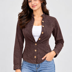 Washed Overdyed Cotton fitted Top with Coconut Buttons