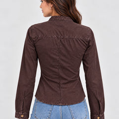 Washed Overdyed Cotton fitted Top with Coconut Buttons