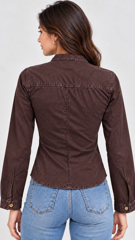 Washed Overdyed Cotton fitted Top with Coconut Buttons