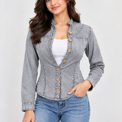 Washed Overdyed Cotton fitted Top with Coconut Buttons