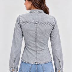 Washed Overdyed Cotton fitted Top with Coconut Buttons