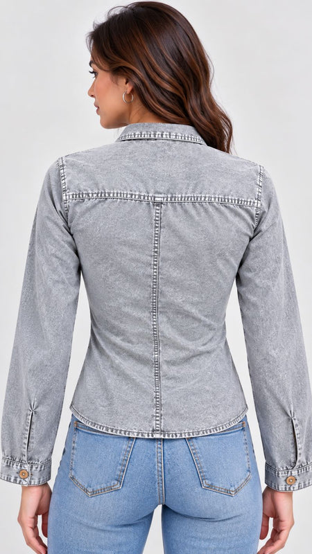 Washed Overdyed Cotton fitted Top with Coconut Buttons