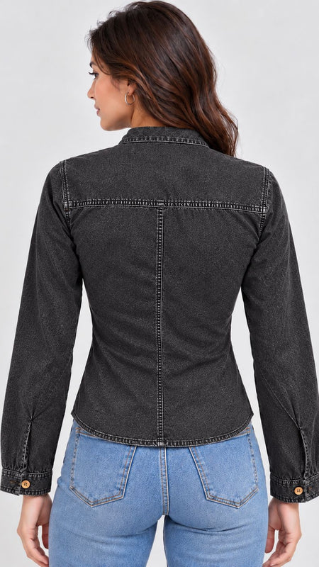 Washed Overdyed Cotton fitted Top with Coconut Buttons