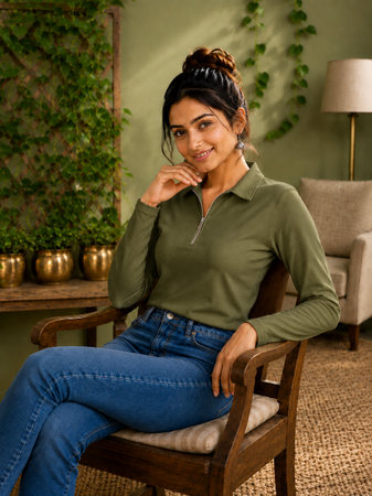 Short  Zippered Shirt Olive