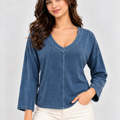 Over Dyed Enzyne washed Viscose Blouse- Denim Blue