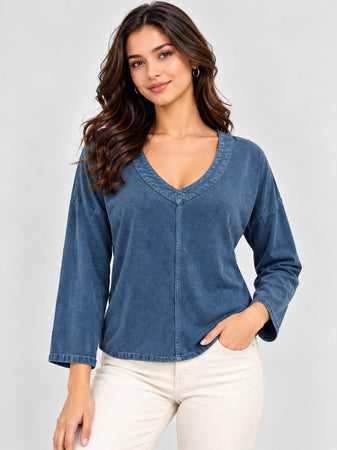 Over Dyed Enzyne washed Viscose Blouse- Denim Blue