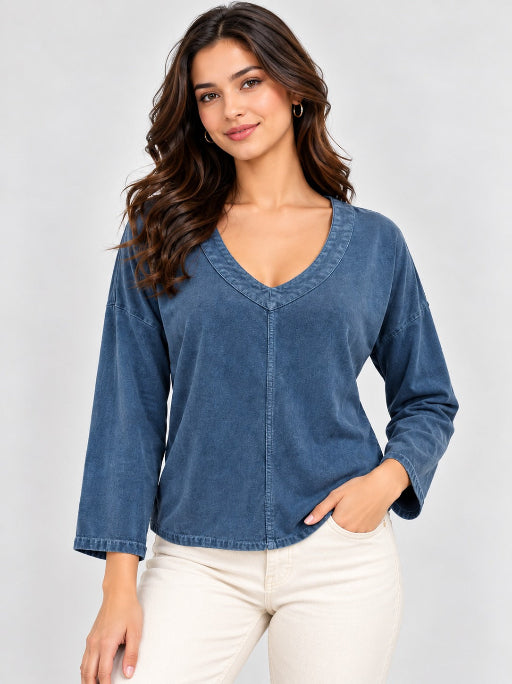 Over Dyed Enzyne washed Viscose Blouse- Denim Blue