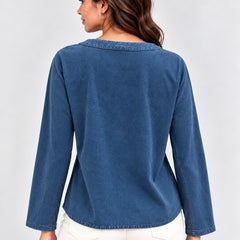 Over Dyed Enzyne washed Viscose Blouse- Denim Blue