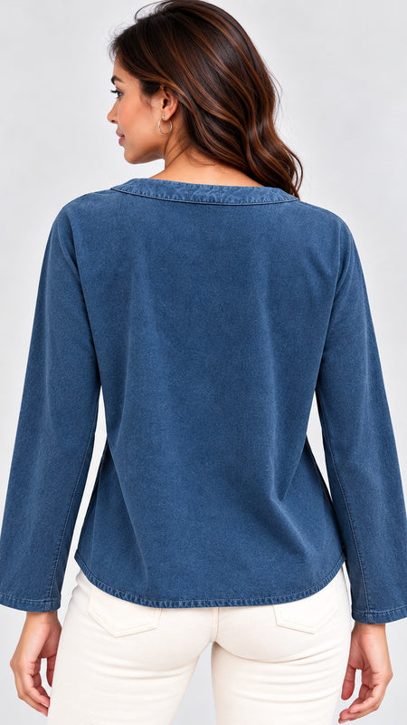 Over Dyed Enzyne washed Viscose Blouse- Denim Blue