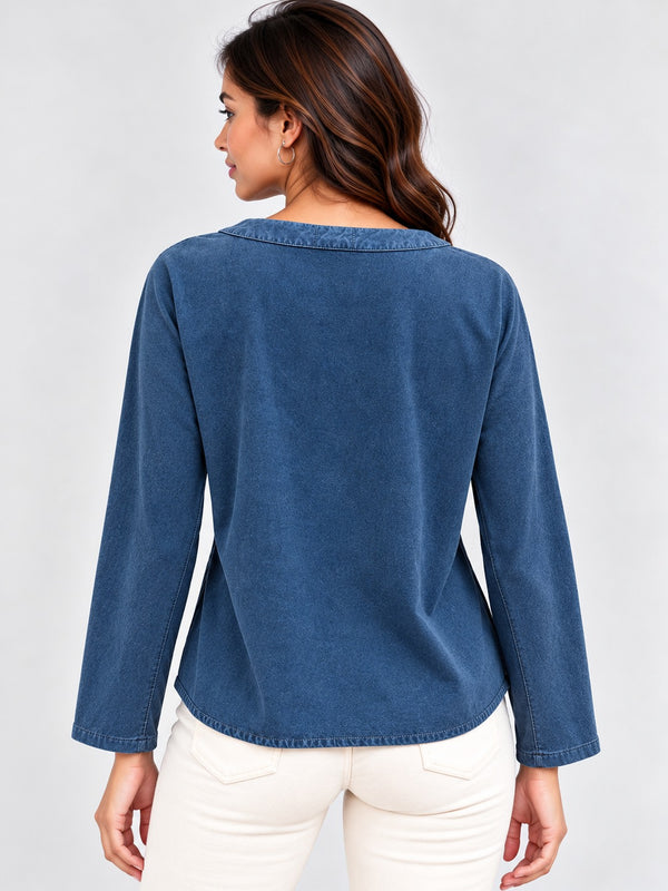 Over Dyed Enzyne washed Viscose Blouse- Denim Blue