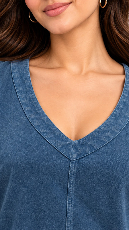 Over Dyed Enzyne washed Viscose Blouse- Denim Blue