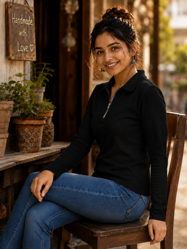 Short  Zippered Shirt Black