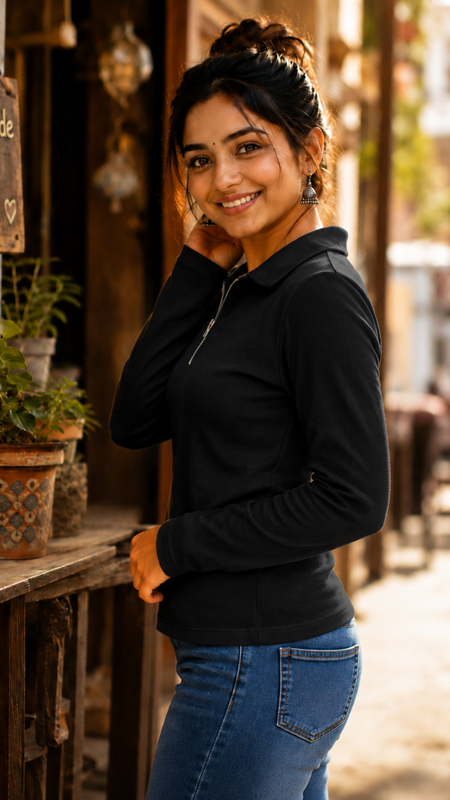 Short  Zippered Shirt Black