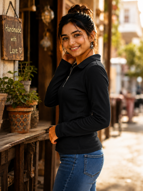 Short  Zippered Shirt Black