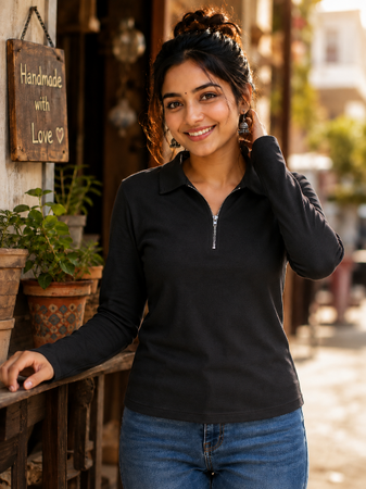 Short  Zippered Shirt Black