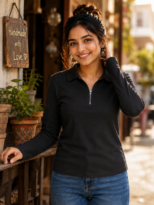 Short  Zippered Shirt Black