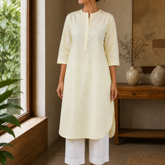 Elegant Ivory Straight Kurta with Wide Leg Pants