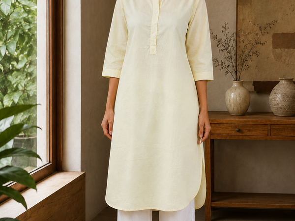 Elegant Ivory Straight Kurta with Wide Leg Pants