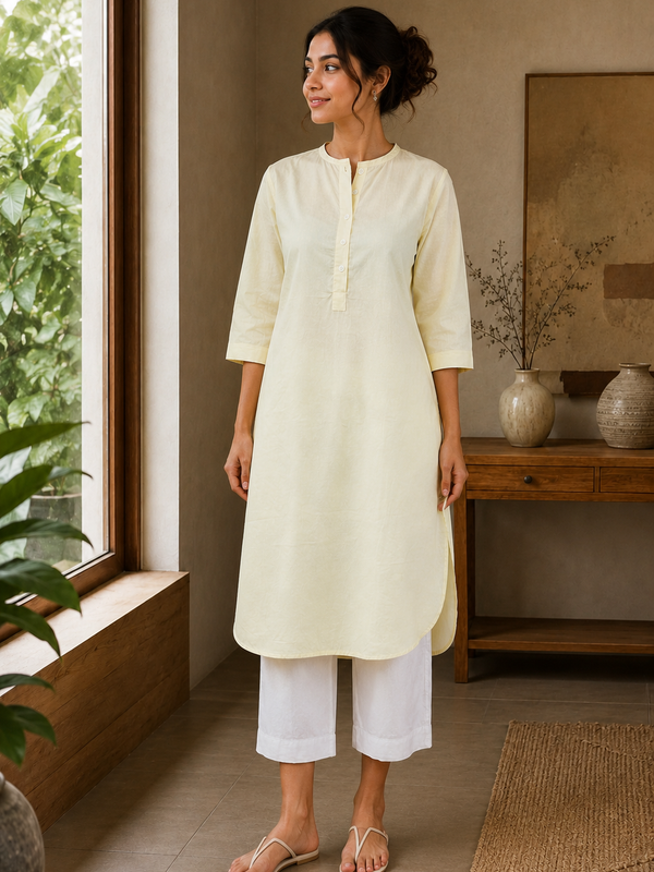 Elegant Ivory Straight Kurta with Wide Leg Pants