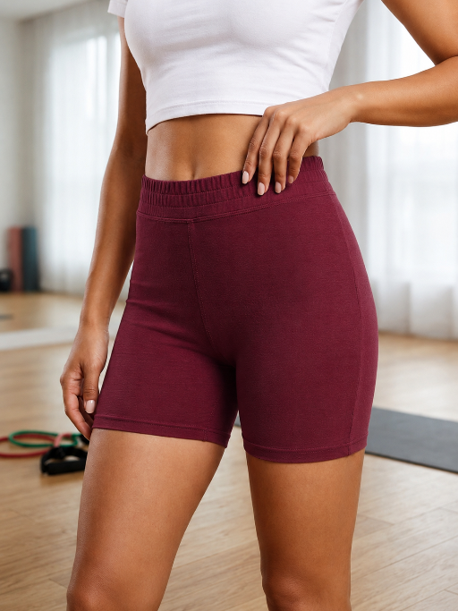 High Waist Yoga Shorts Burgundy