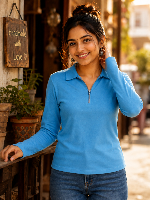 Short  Zippered Shirt Aqua