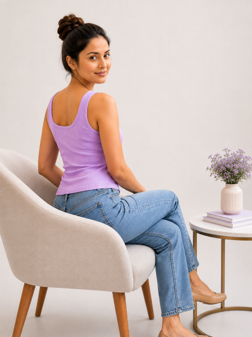 Classic Ribbed Summer Tank Top Lilac