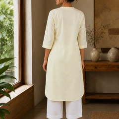 Elegant Ivory Straight Kurta with Wide Leg Pants