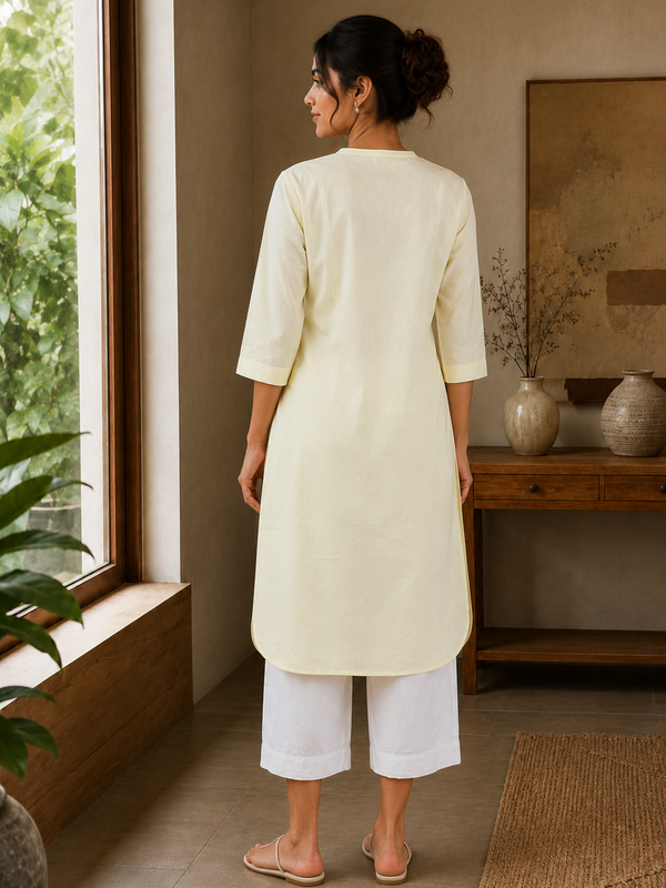 Elegant Ivory Straight Kurta with Wide Leg Pants