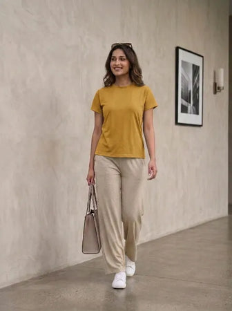 T- Shirt Round Neck Short Sleeve Beige