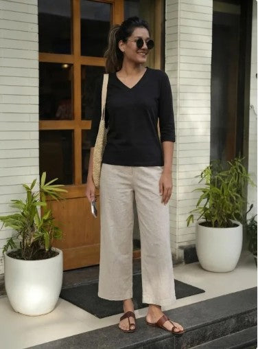 T-Shirt V  Neck Elbow  Sleeve White