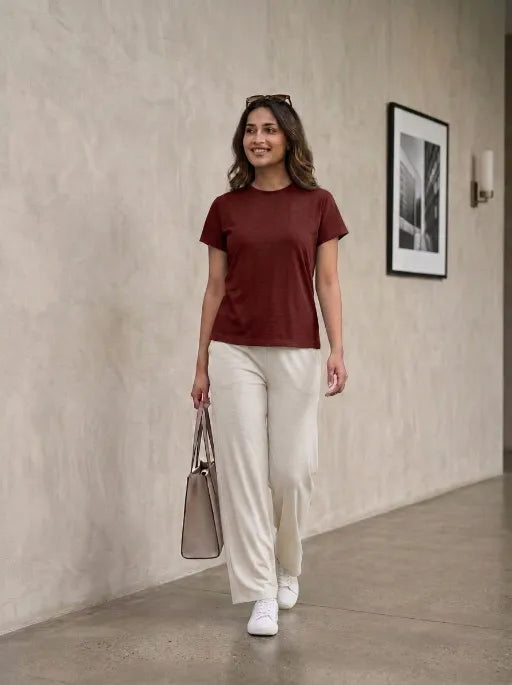 T- Shirt Round Neck Short Sleeve Burgundy