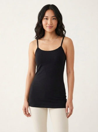 Long Feather Soft Camisole Black