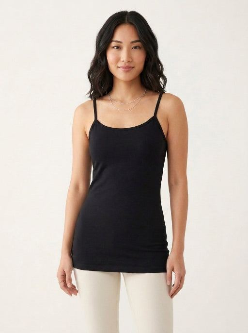Long Feather Soft Camisole Black