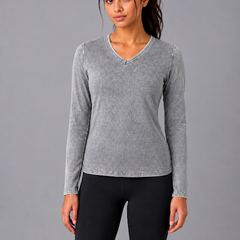 Over Dyed V-Neck Top Grey