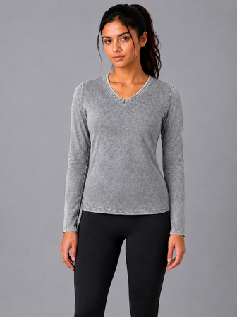 Over Dyed V-Neck Top Grey
