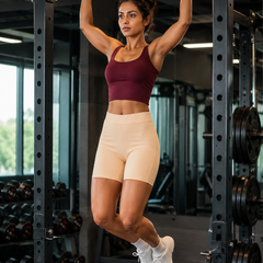 High Waist Yoga Shorts Beige